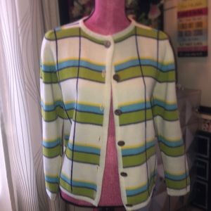 Vintage white /blue/green plaid sweater